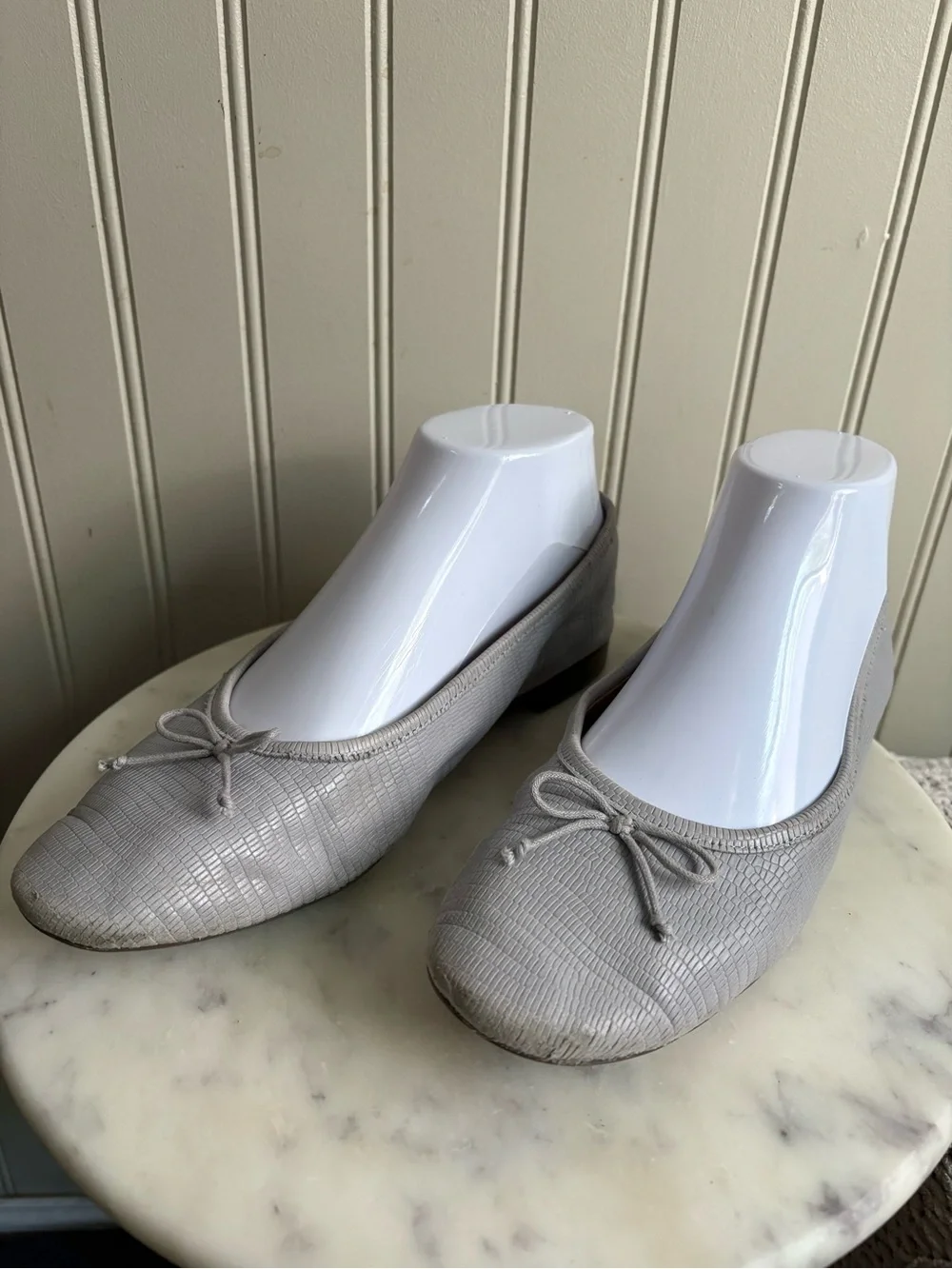 Madewell Leather Adelle Bow Ballet Flats Women’s 7 Gray Embossed Casual Designer - Picture 3 of 11